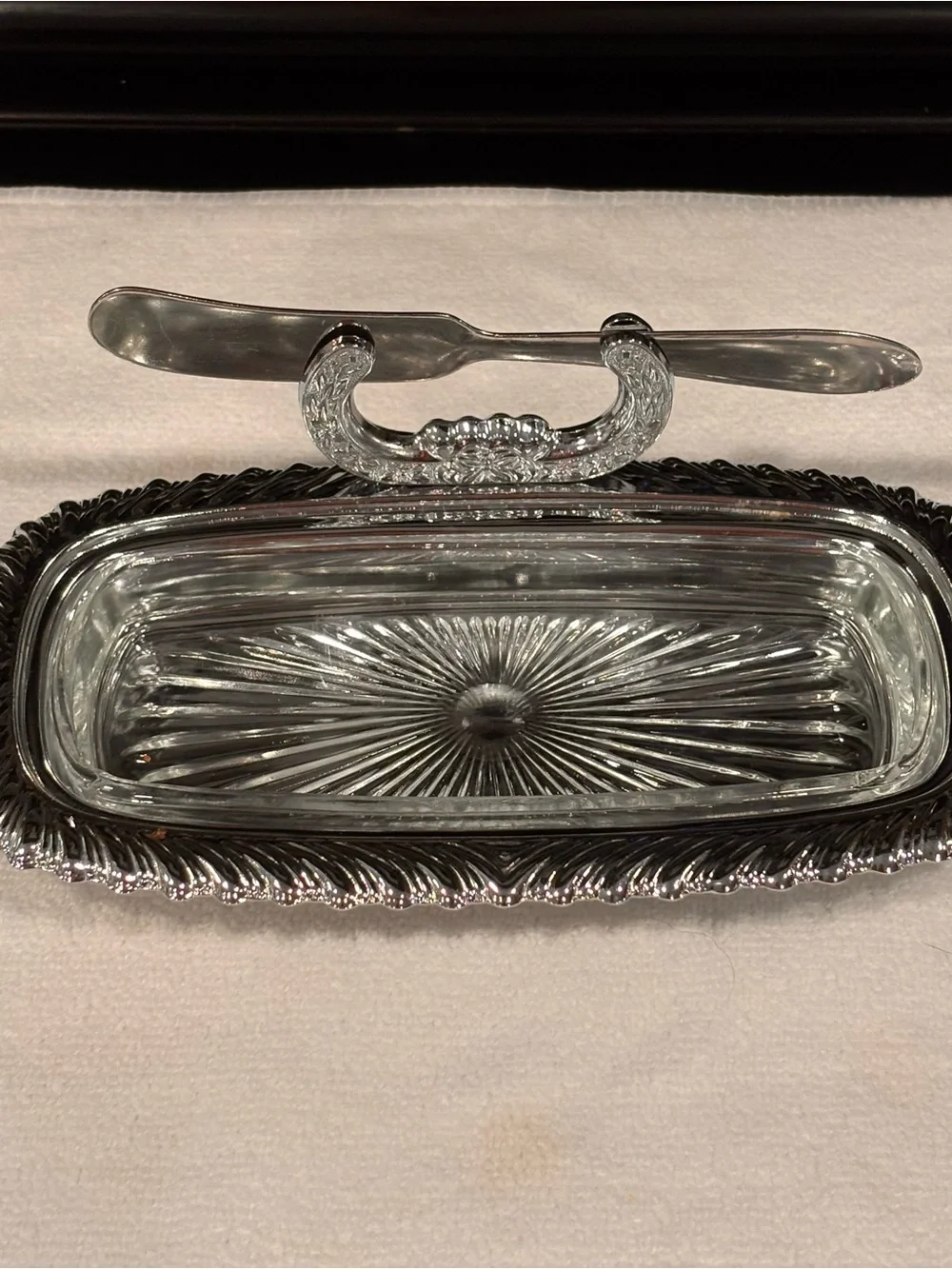 Irvinware vintage mid-century modern chrome-plated covered butter dish set